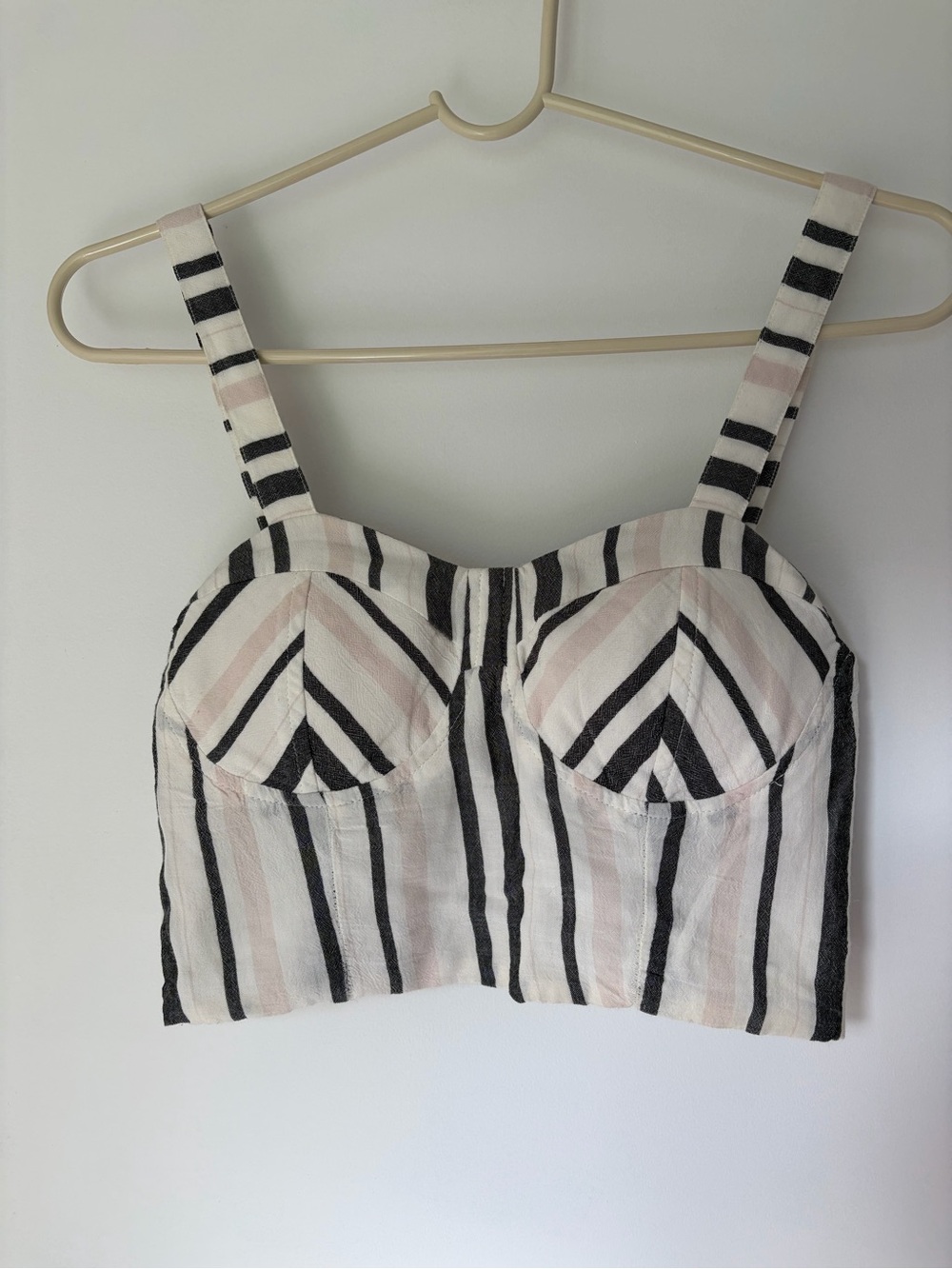 American Eagle Outfitters Black and Blush Striped Bustier Crop Top